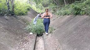Big boob latina girl flashes her tits and ass outdoors
