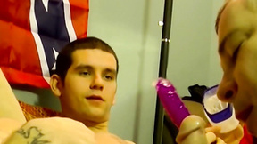 ”Young amateur plays with his butt while masturbating with his buddy”