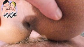 Close-up standing doggy fuck of dick in the pussy with creampie end