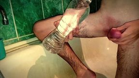 Twink Fucked a Bottle in the Bathroom. Skinny Guy Jerking off with a Bottle in His Bathroom