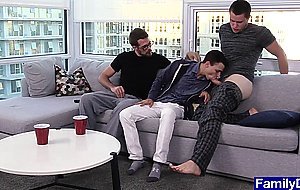 Young twink devours stepdad and stepbrothers big cocks