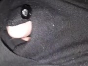 Thrusting Up and Jerking Off His Packer Through Boxers and Open Button Sweats