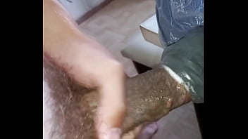 big tattooed cock fits into masturbator with difficulty