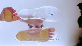 Giantess Girlfriend squishes tiny shrunken boyfriend inside her sandals