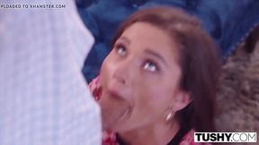 Beautiful brunette babe gets her ass rammed by big cock