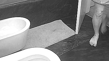 Amateur boy peeing hands free caught on night vision cam