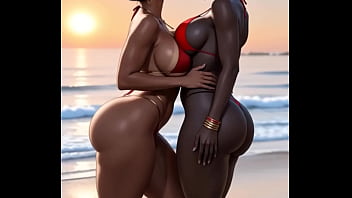 African girl kissing on the beach (Ai animation)