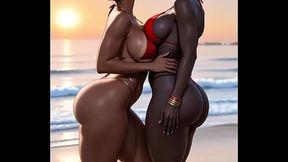 African girl kissing on the beach (Ai animation)