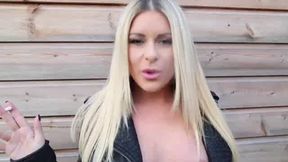blonde girl smoking leather showing tits