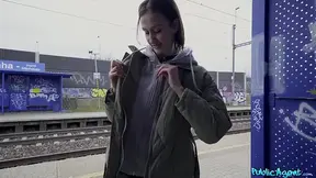 ITLE: Public GF gives hot train station BJ then gets railed and sucked off