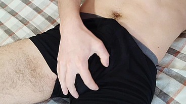 Muscular student in black briefs started to excite his balls and his big cock Alex Huff