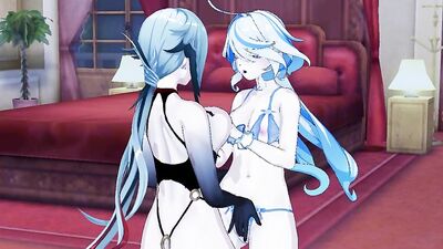 Yuri and Arlecchino have a steamy lesbian sex party with uncensored anime sex