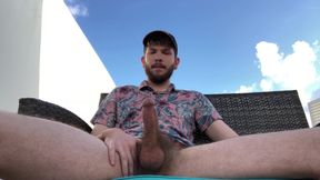 Hairy Hung Exhibitionist Country Hunk Kicks Back &amp; Jerks Off His Big White Cock &amp; Blows a Big Cumshot Outside in Public