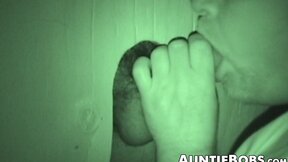 Bearded thick fucker swallows a big unshaved glory hole shaft