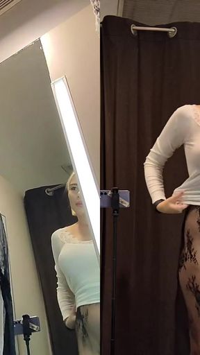 Powerful moment from &quot;Try on haul see-through clothes in dressing room. Naked Blonde with Big Tits&quot;