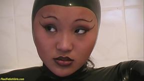 young asian latex teen stretching her flexi body