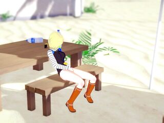 Android eighteen takes advantage of the town alone to touch itself