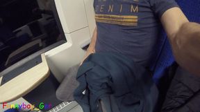 Kinky Guy Jerks His Fat Cock on the Train Ride Home and Squirts His Creamy Cum on a Storage Area