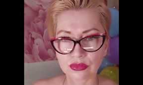 Dildoing of a Mature Bitch on a Background of Colorful Balloons