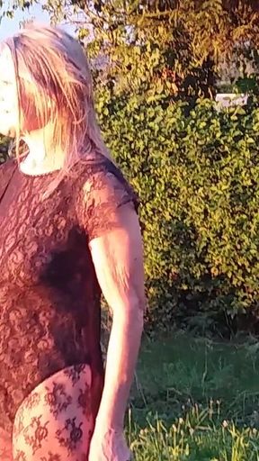 Granny Is Wearing a Sheer Bodysuit Outside