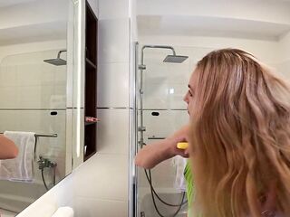 Electronic music festival lover small golden-haired festival wench goes no pants in her fishnets rave party outfit