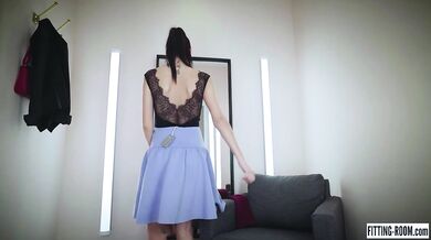 Office secretary strips thong and begs to be fucked in fitting room