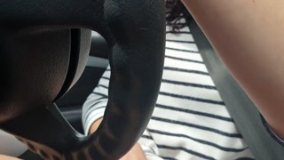 Taking a public car drive while playing with my small pussy