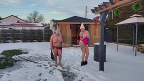 Swingers. Two Married Couples Play in the Snow Naked. the Women Pee in the Snow and the Men Lick It off.
