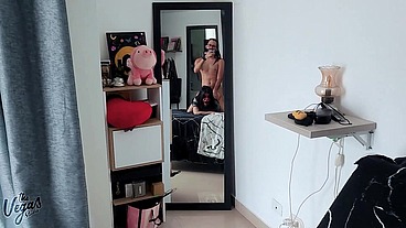 Sexy amateur couple fucking in front of the mirror