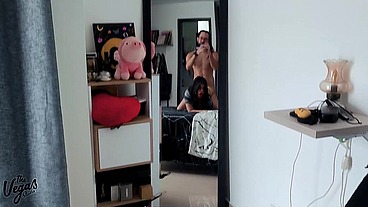 Sexy amateur couple fucking in front of the mirror