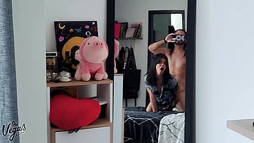 Sexy amateur couple fucking in front of the mirror