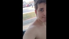 Flashing my slot to the window and stroking