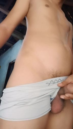 Young Asian boy little D masturbation in the warehouse
