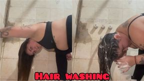 Washing hair in the shower