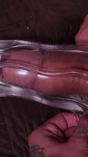 Big Hairy Cock Daddy Fucking a Transparent Fleshlight and Filling It with Cum