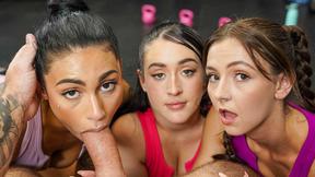 ”Girlfriends working hard for gym membership”