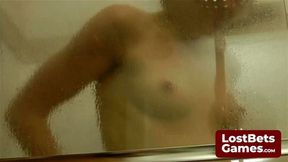 A steamy, private shower scene after a Strip Noname game
