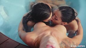 Splash into intense poolside heat with a fiery lesbian pair