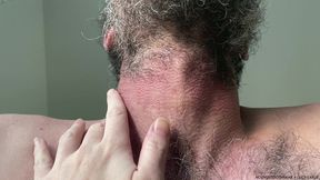 closeup neck and beard worship from underneath him