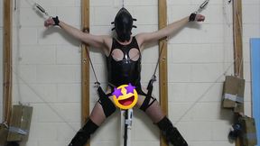 Garage Self Bondage suspension. Ice Locks Release. Vibrator connected to a timer when it turns on and off. No Control but to break free....