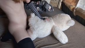 Adorable femboy pulverizes his plushie despairingly and finishes off