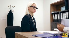 Blonde whore with glasses is having a rough anal fuck for a loan