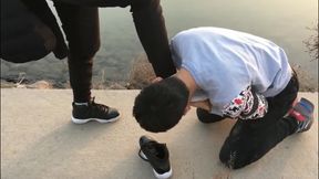 Chinese twink slave fetish and blowjob in public