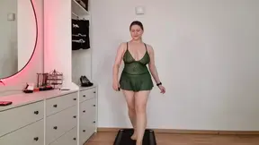 Treadmill Lingerie Tease - Walking in Cute Home Outfits with Bounce & Jiggling