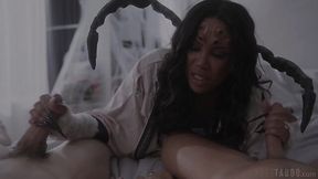 Lusty Busty Ebony Spider-like Alien Creature Needs Two Hefty Dicks To Quench Her Cum Thirst