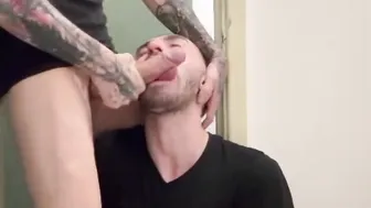 Twink Sucks Fat Cock and Rims in Work Bathroom