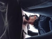 Sucking cock till cum drips out of mouth - view from below