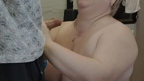 Mother-in-law Shows How to Masturbate a Dick with a Huge Cumshot on Tits