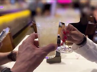 After the bar, the debauchery ran wild with the cuckold sucking and the doxy getting a load in her booty.