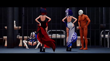 three girls fuck one man